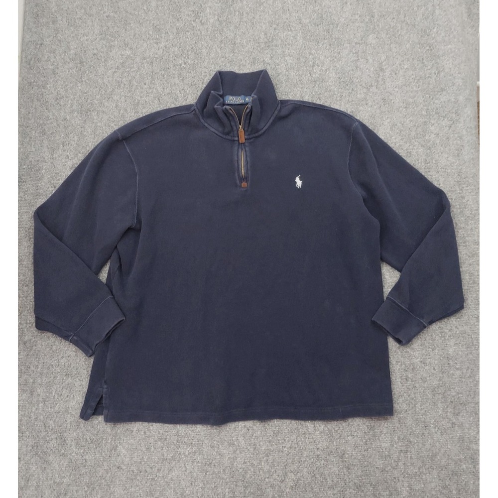 POLO RALPH LAUREN Pullover Sweater Mens XL Blue Pony 1/4 Zip Cotton Preppy